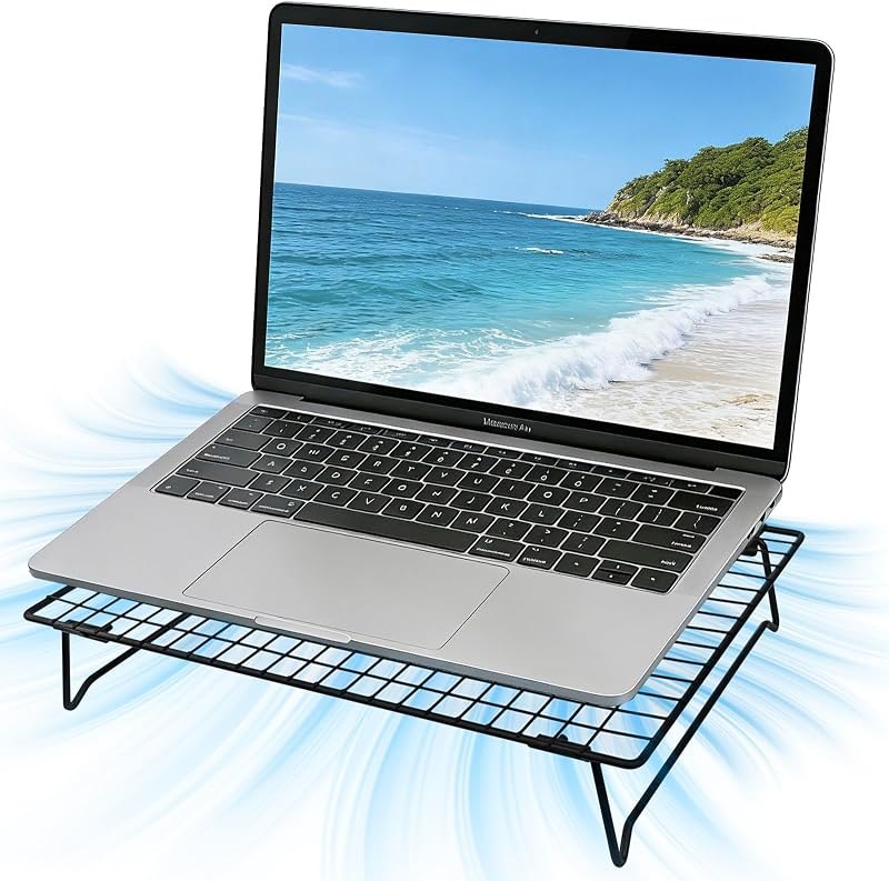 Laptop Cooling Pad Stand with Cooling Mesh, Height Adjustable Metal Laptop Stand for Desk,Ergonomic Notebook Riser