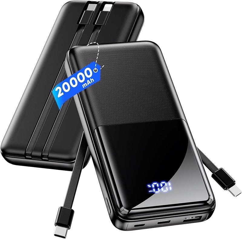 CFIAI Portable Charger 20000mAh Slim Power Bank with Built in Cables — phone power bank for phone power bank