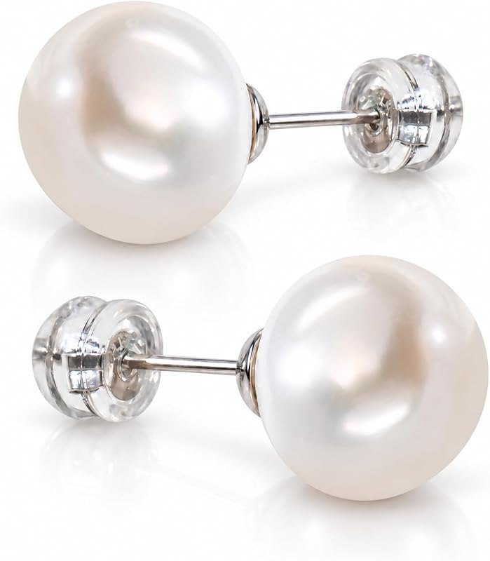 8-13mm Freshwater Button Pearl Stud Earrings, 925 Silver, — best flat back earrings for sensitiv for flat back