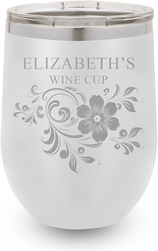 Personalized Wine Tumblers 12 oz with Lid, Ships Next Day, Custom Engraved Stainless Steel Tumbler for Wine, Coffee