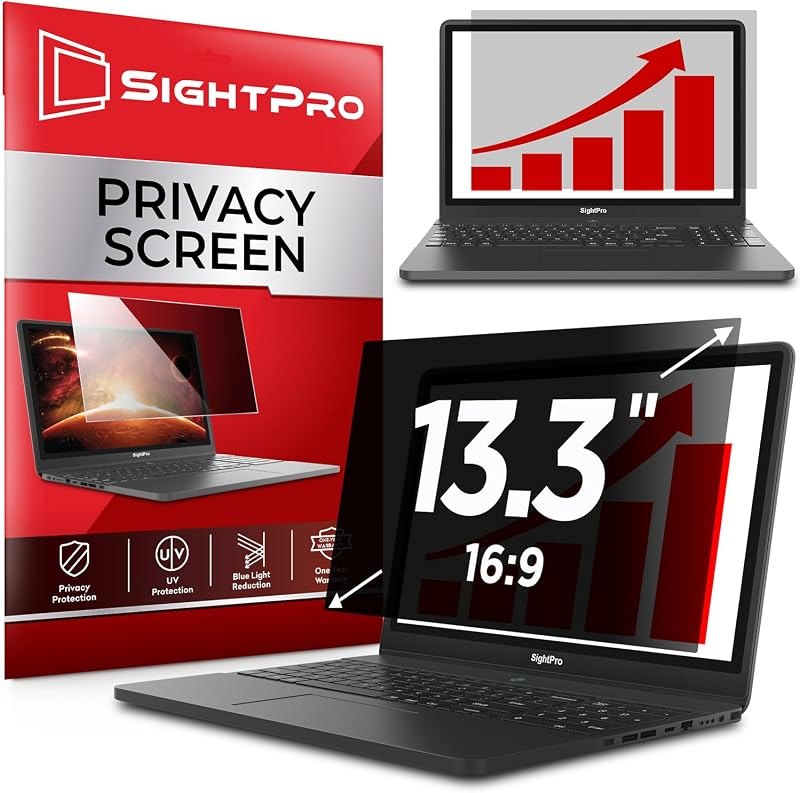 SightPro 13.3 Inch 16:9 Laptop Privacy Screen Filter - Computer Monitor Privacy Shield and Protector - High Clarity —