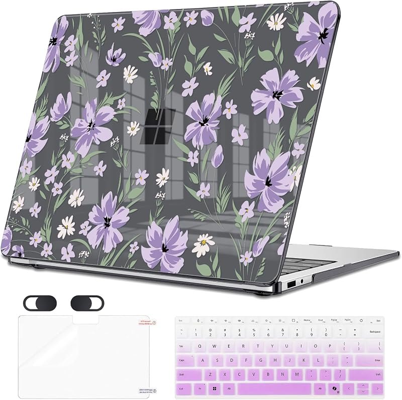 Purple Floral Case for 2025 Microsoft Surface Laptop 13" Model 2095 — kit for surface laptop ultra