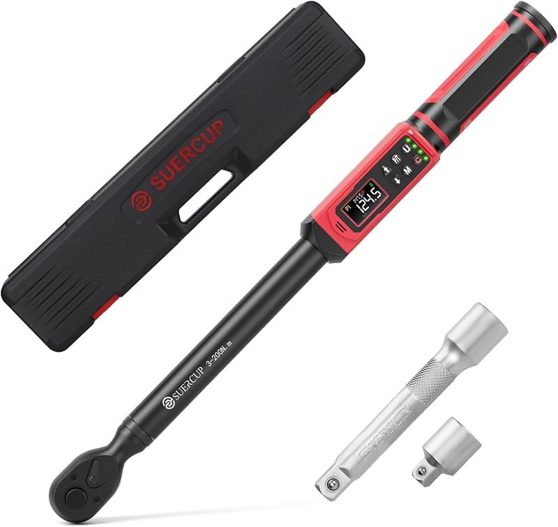 SUERCUP 1/2" Digital Torque Wrench, 2.2-147.5Ft.Lb/3-200N.m, ±1% Accuracy — garage torque wrench for garage torque
