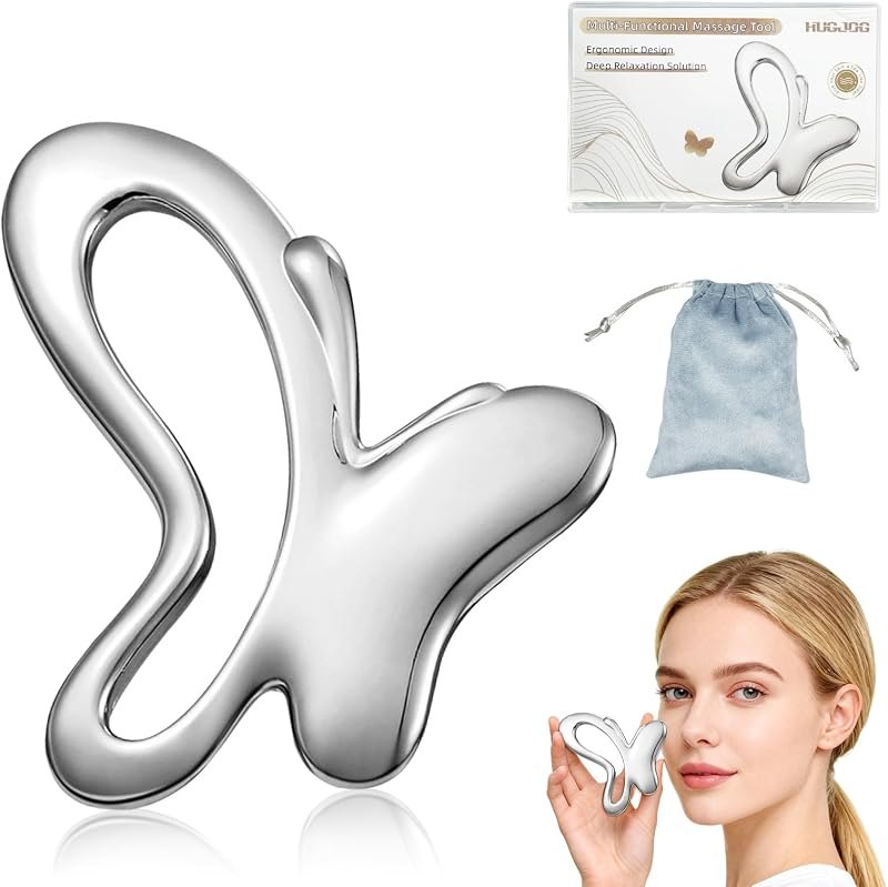 Gua Sha Facial Tools, Upgraded Butterfly Metal Face Massager Tool, Manual Sculpting Beauty Tool for Jawline, Neck &