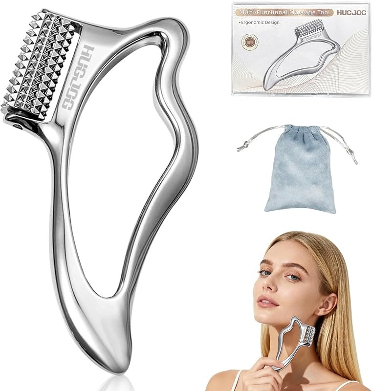 Face Massage Roller for Muscle Tension Relief, Metal Facial & Body Massage Roller with Gua Sha Edge, Neck, Hand & Foot
