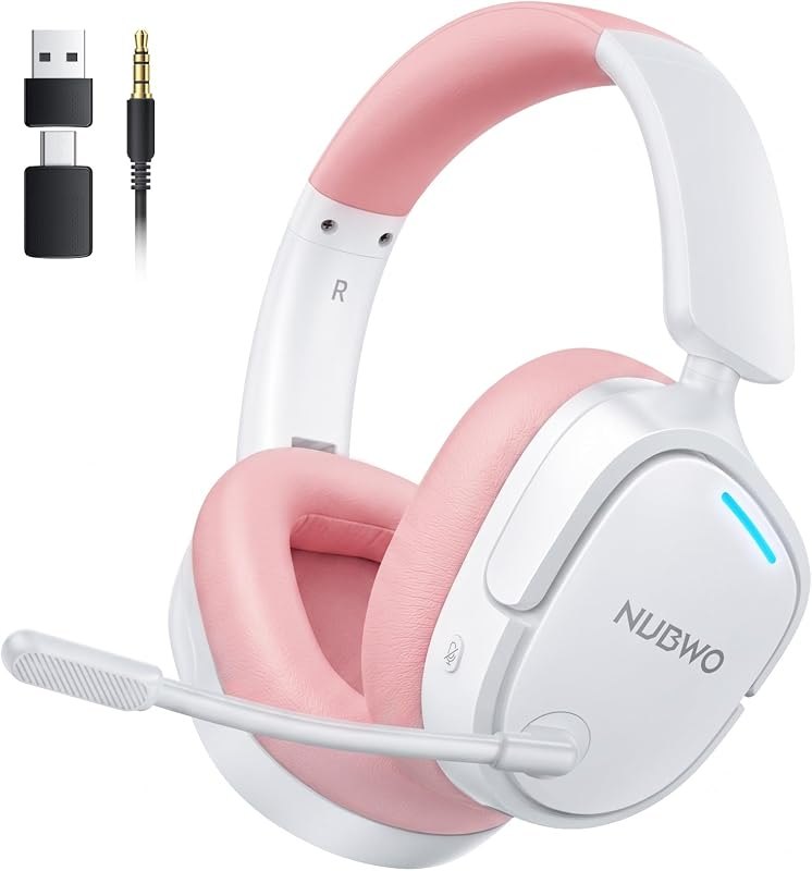 NUBWO Wireless Gaming Headset for PS5, PS4, PC, 7.1 Surround Sound, Pink — best open back gaming headset for open back