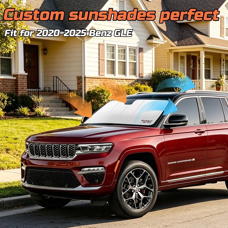 Windshield Sun Shade Compatible for 2020-2025 Benz GLE GLS Silver Reflective Foldable Front Sun Visor Sunshade