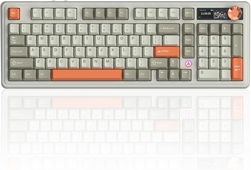 AJAZZ AK980 V2 Tri-Mode Wireless Creamy Mechanical Gaming Keyboard with TFT Smart Display Screen & Knob, 10,000mAh