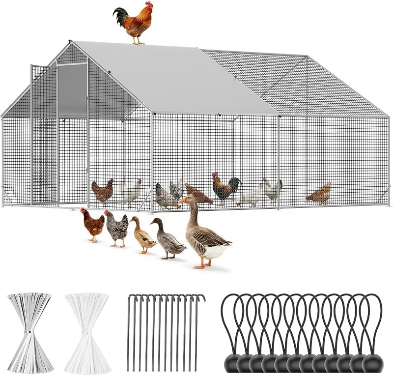CAMMOO Walk in Chicken Coop, 13.1x9.8x6.6ft Chicken Run for Yard with Cover — chicken coop predator proof for chicken