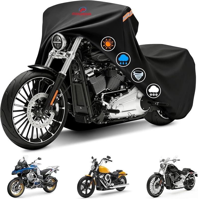Comnova Motorcycle Cover 81 Inch - 600D Outdoor Motorbike Cover Waterproof with Lock Hole, Universal Fit for Harley