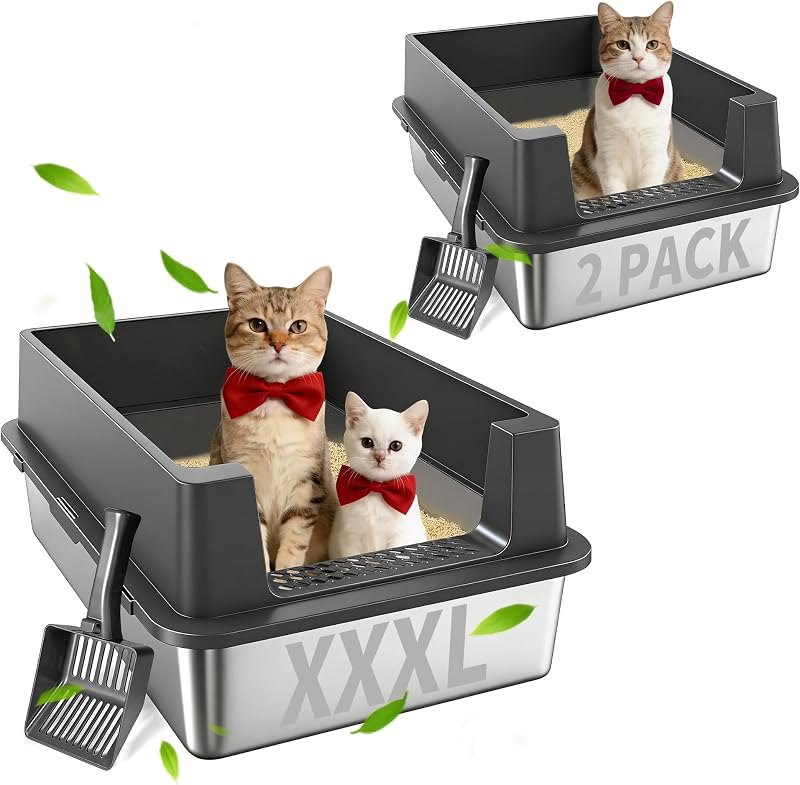 2PACK XXXL Enclosed Stainless Steel Litter Box with Lid & High Sides — litter box for cat litter box