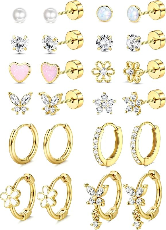 Hypoallergenic Flat Back Earrings for Women Girls Teen Kids Toddler