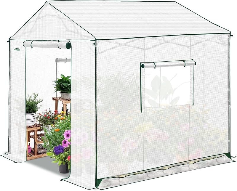 EAGLE PEAK 8x8 Pop Up Walk in Greenhouse, Easy Setup, Gable Roof, White — homestead polytunnel greenhouse for