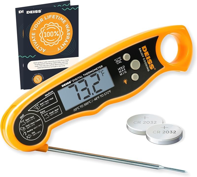 Deiss PRO Digital Meat Thermometer - Ultra Fast Cooking Thermometer with Backlight LCD Display - Waterproof Instant
