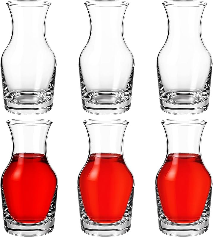 6 Pack Single Serving Small Wine Carafe Glass, 6.5 Oz Mini Portion Individual Pours Wine Decanter for Tasting