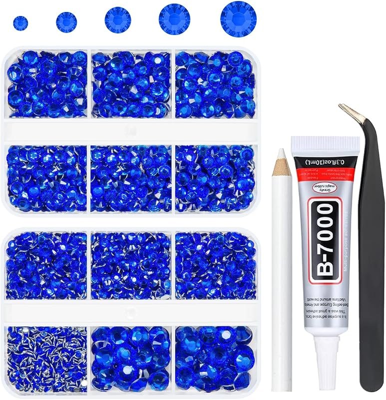 qiipii Royal Blue Bedazzler Kit 2mm 3mm 4mm 5mm 6mm Resin Rhinestones for Bedazzling Crafting Sapphire Blue Flatback