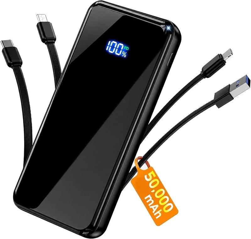 YILANS Portable Charger 50000mAh, 22.5W Power Bank with Built-in 4 Cables — Emergency Power Bank for emergency power