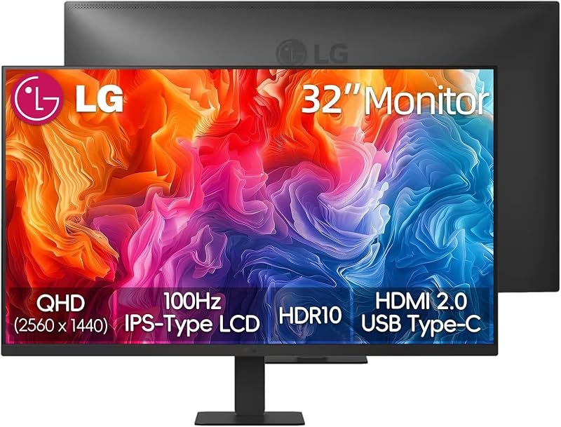 LG 32 inch QHD (2560 x 1440) IPS Computer Monitor, 100Hz, 5ms, HDR10, 99% sRGB, Dynamic Action Sync, Contrast Ratio