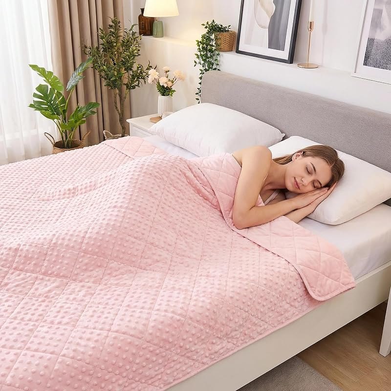 yescool Pink Weighted Blankets for Adults 12 lb, 60 * 80in Queen Size Weighted Blanket for Better Sleep, Minky Heavy