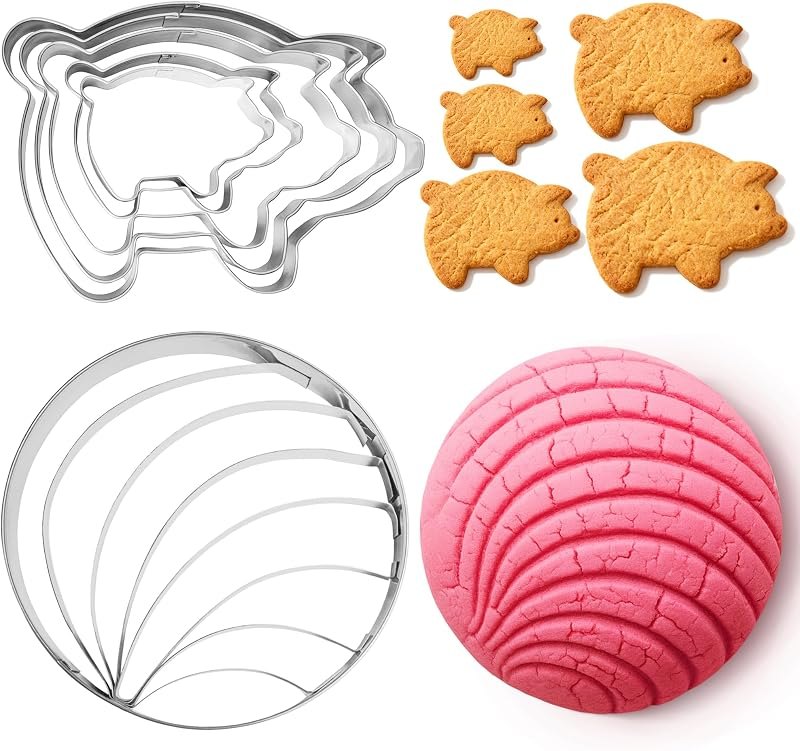 Betus Mexican Concha Bread Cutter and 5Pcs Marranito Pig Cookie Cutters Set — best Pan de Muerto Pan for pan muerto pan