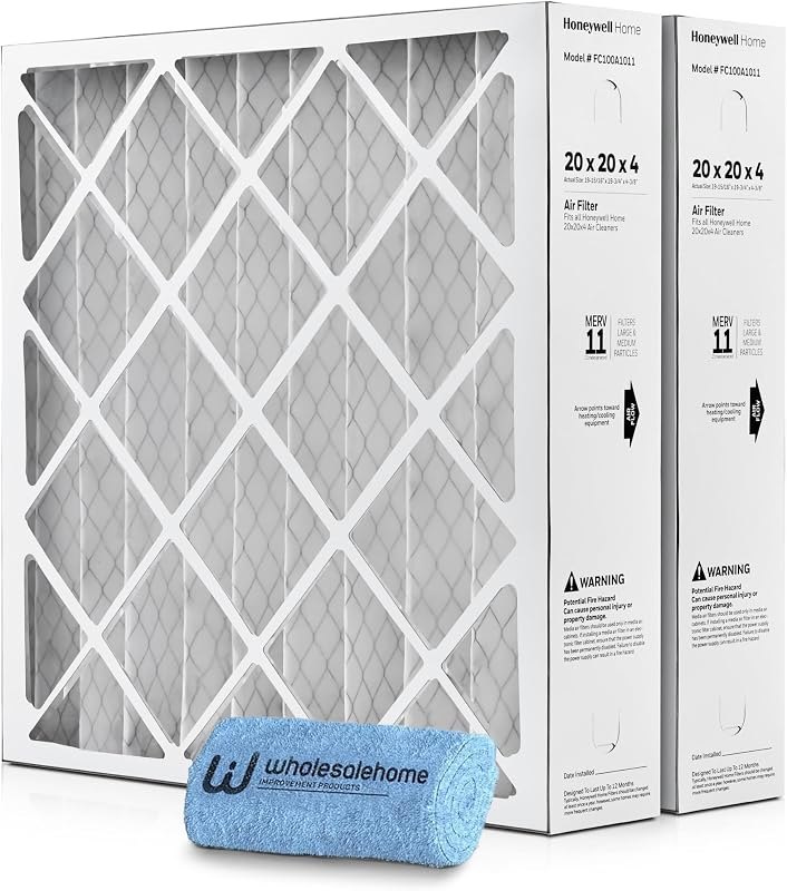 20x20x4 Air Filter Replacement MERV 11, FC100A1011 Pleated HVAC AC Furnace Filters with Wholesalehome Cleaning Cloth