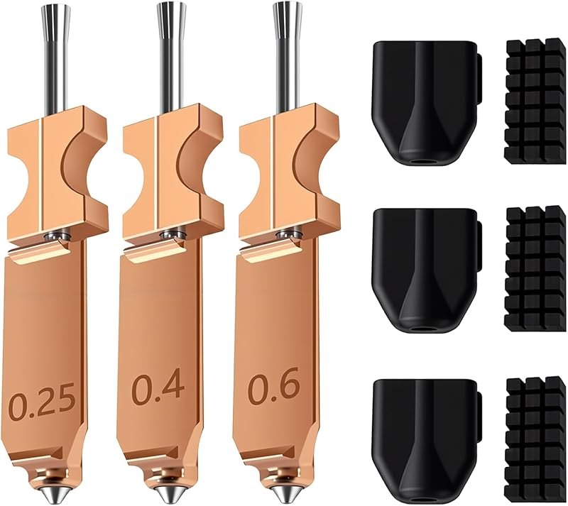 Nozzle Kit for Flashforge AD5X, 0.25mm / 0.4mm / 0.6mm Nozzles with Silicone Socks & Nozzle Wipers, 3D Printer