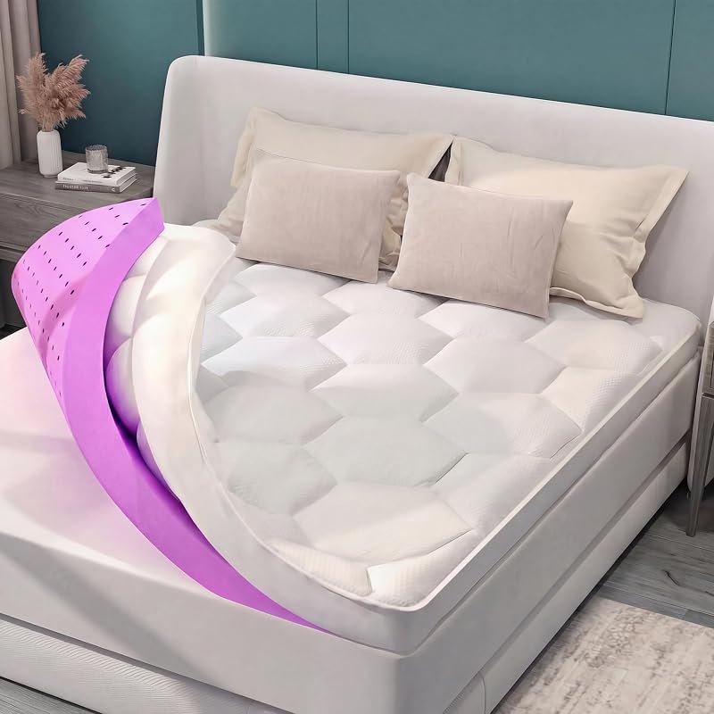 4 Inch Dual Layer Mattress Topper Queen Size, 2 Inch Cooling Gel Memory Foam and 2 Inch Soft Pillow Top Pad Cover