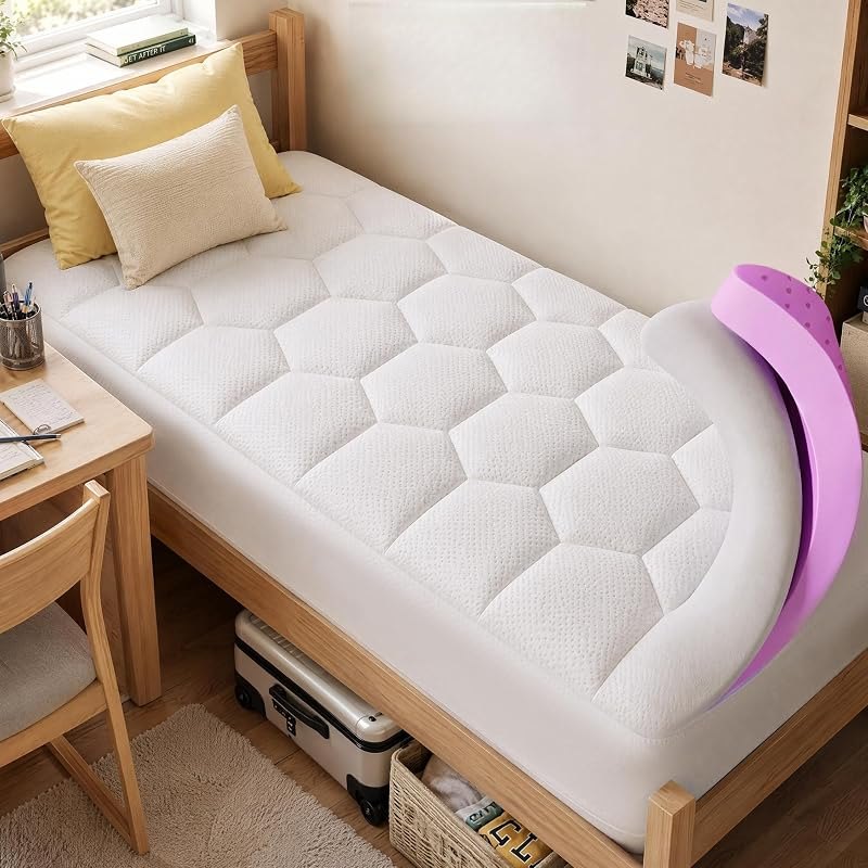 4 Inch Dual Layer Mattress Topper Twin XL Size, 2 Inch Cooling Gel Memory Foam and 2 Inch Soft Pillow Top Pad Cover