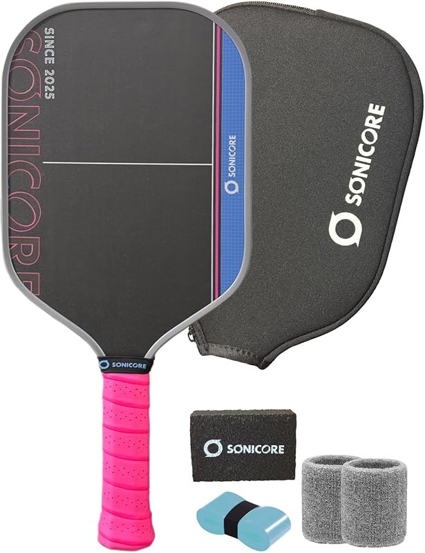SONICORE Pickleball Paddles Set of 2, Carbon Fiber 16mm, 4 Balls & Bag — best pickleball paddle eraser for pickleball