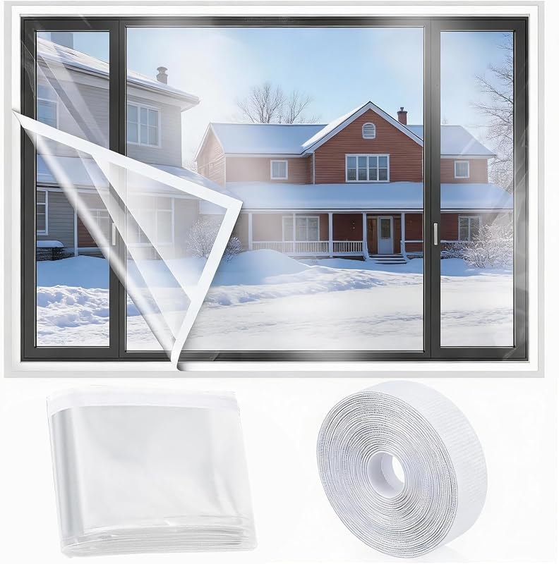 47 x 63 Inch Window Flim Insulation Kit for Winter, Clear Transparent Window Plastic for Winterizing, Cold Proof