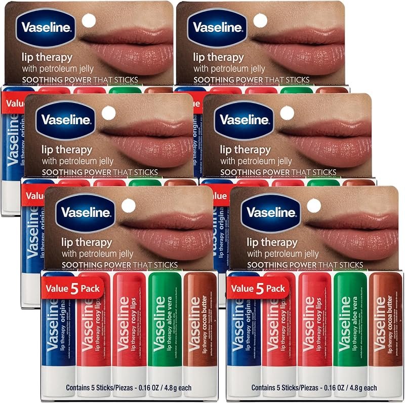 Vaseline Lip Therapy Variety Packs (6 Boxes, 30 Lip Balms), 0.16 Oz Ea — Petroleum Jelly Lip Balm for petroleum jelly