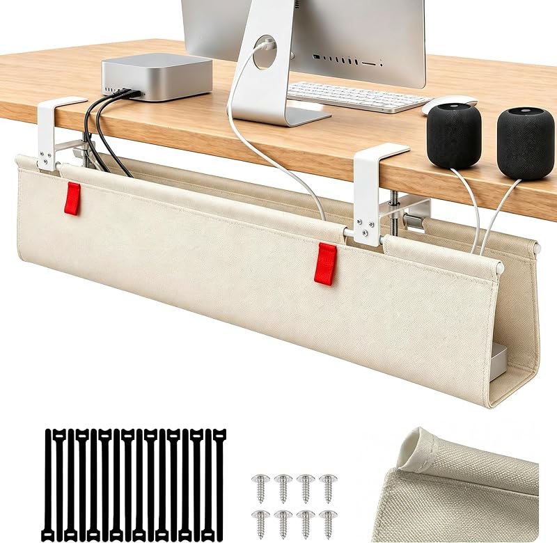 Under Desk Cable Management No Drill — cable tray for standing desk accessories