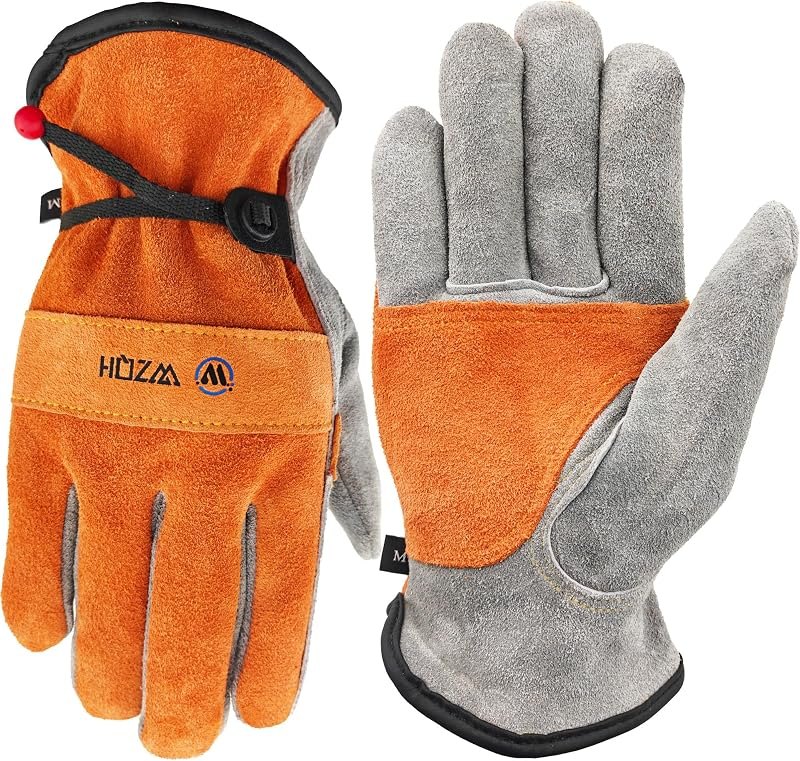 Leather Work Gloves for Men or Women.Gardening,Welding,Orange-Grey M — best welding gloves for welding gloves