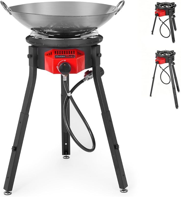 OuterMust Outdoor Cooker Wok Station with Iron Wok, Electronic Ignition and Propane Burner 54000 BTU with Adjustable