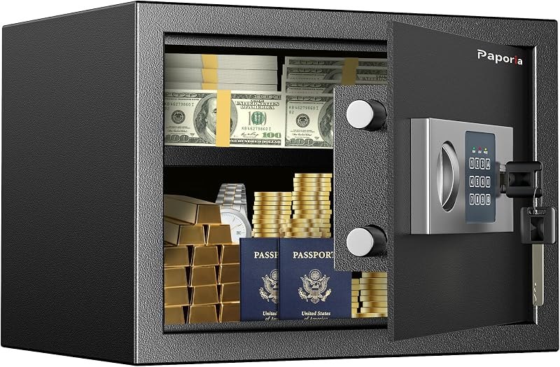 0.6 Cubic Feet Safe Box with Digital Keypad Lock & Keys, Home Safe Money Box for Cash, Documents, Medicine & Jewelry