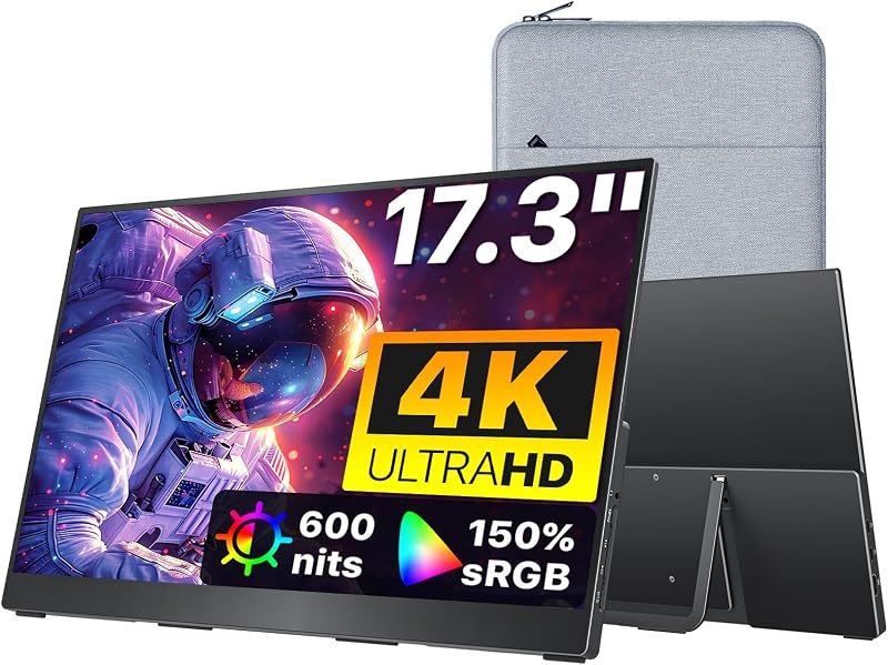 cocopar Portable Monitor 17.3 Inch 4K UHD 60Hz 150% sRGB Travel Monitor with Speaker HDMI USB-C Second Screen for