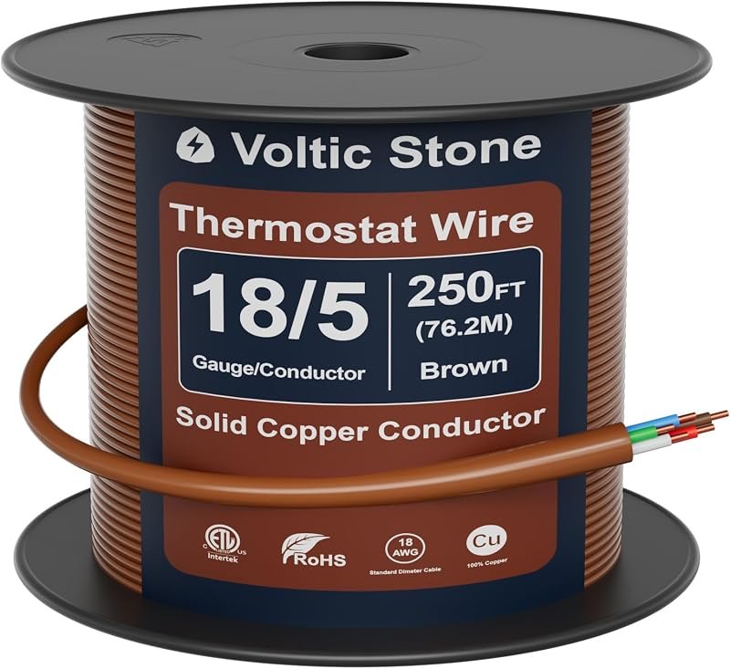 18/5 Thermostat Doorbell HVAC Wire, True Gauge 18 AWG 5 Conductor Solid Copper Control Cable, ETL Listed CL3R/CMR