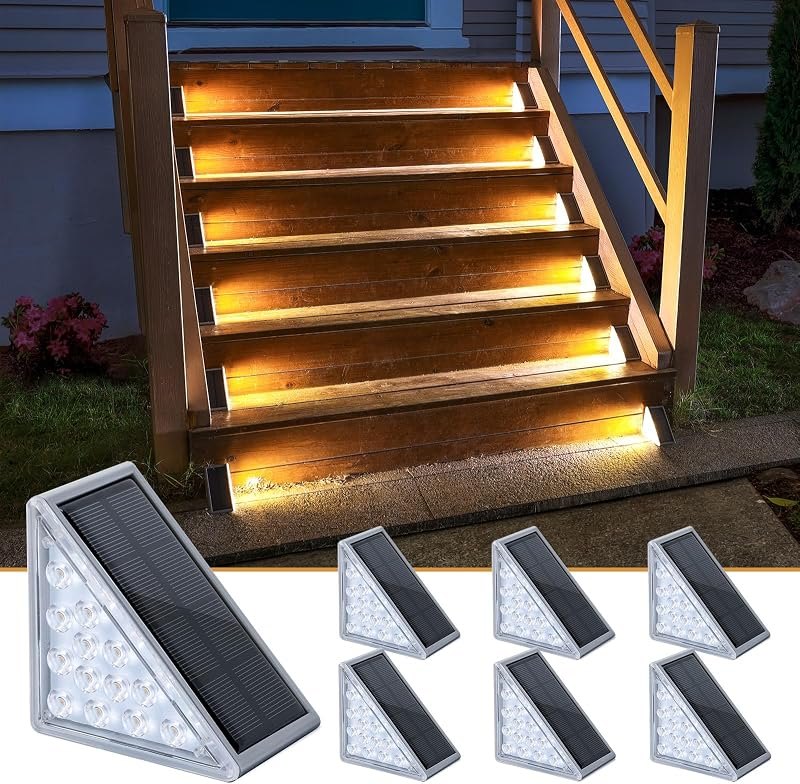 NIORSUN Solar Step Lights 6 Pack - Outdoor Stair Lights with 3000K Warm White & 6000K Cool Daylight, IP67 Waterproof