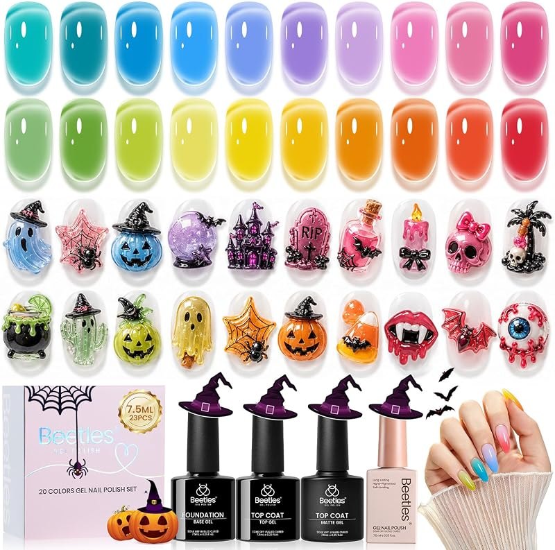 Beetles Neon Jelly Gel Nail Polish Set, 7.5ML 20 Colors Gel Polsih Kit — Syrup Nail Polish for syrup nail polish
