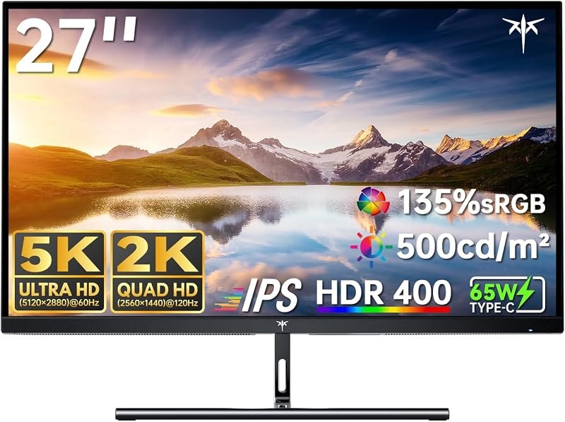 KTC 5K Monitor 27 Inch, 5K2K Dual Mode with 65W Type-C Port — 28 inch 5K display for inch display