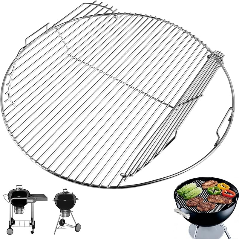 7436 Hinged Cooking Grate for Weber 22 Inch Original Kettle Charcoal Grills — stainless steel grill grates for