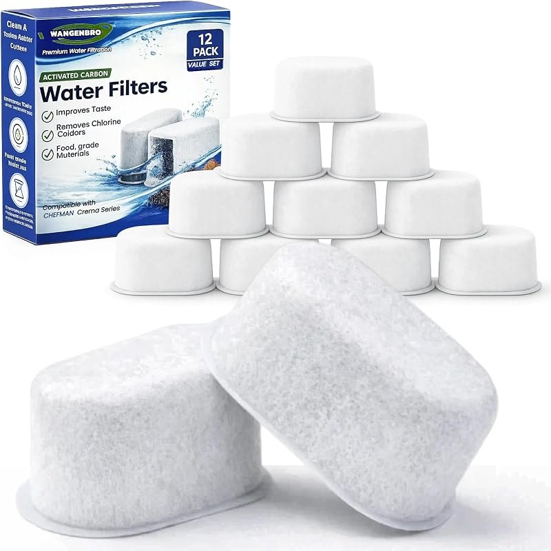 12 Pack Replacement Charcoal Water Filters for Chefman Crema Supreme Espresso Machine, Activated Carbon Water Filters