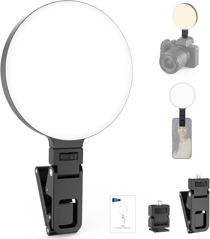 NEEWER Entry Level Version LED Selfie Ring Light, 4.8W Bi Color Edge Lit Clip Phone Fill Lighting with 2000mAh