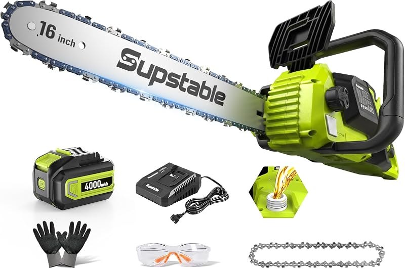 16 Inch Electric Chainsaw Cordless, 2000W Brushless Chainsaw, 4.0Ah Battery & Fast Charger, 40V Electric Chain Saws