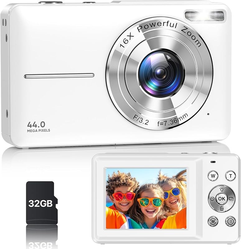 Digital Camera, Latest FHD 1080P Digital Camera for Teens with SD Card Anti Shake Point and Shoot Cameras Portable 16X