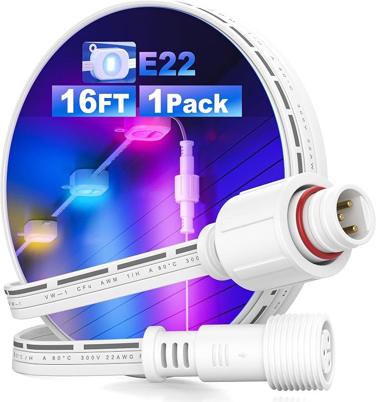 16FT Extension Cable for E-fy Permanent Outdoor Lights E22, Outdoor Lights Extension Cord for e-fy T8L02 & T8L04, IP68