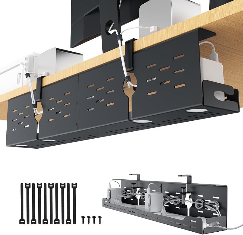 Univivi Under Desk Cable Management Tray, Cable Management, 32 inch, Black — best magnetic cable organizer for