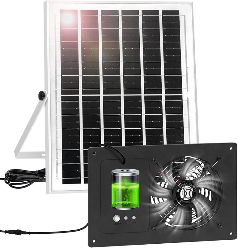 Solar Fan for Chicken Coop with 16.4Ft Cable,3/6H Timer, Waterproof — chicken coop ventilation fan for chicken coop