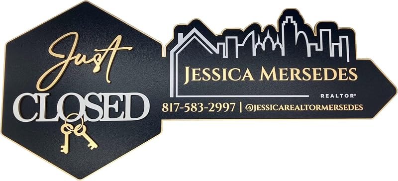 Real Estate Key Shaped Sign, Just Closed Sold Sign for Realtors, Real Estate Marketing Prop with City Skyline Design