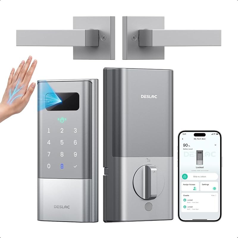 Desloc Palm Vein Smart Lock with Lever Handle, K140 Plus WiFi Deadbolt — smart lock door sensor for smart lock door